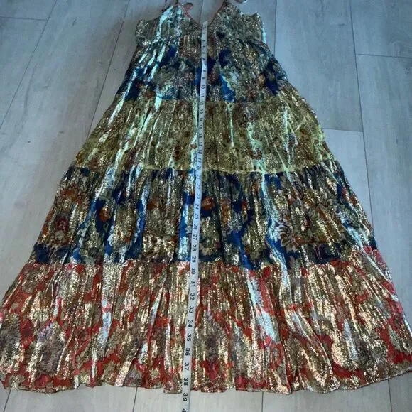 Verb by Pallavi Singhee Echo Tiered Maxi Dress in a multi-color metallic viscose - Picture 2 of 10